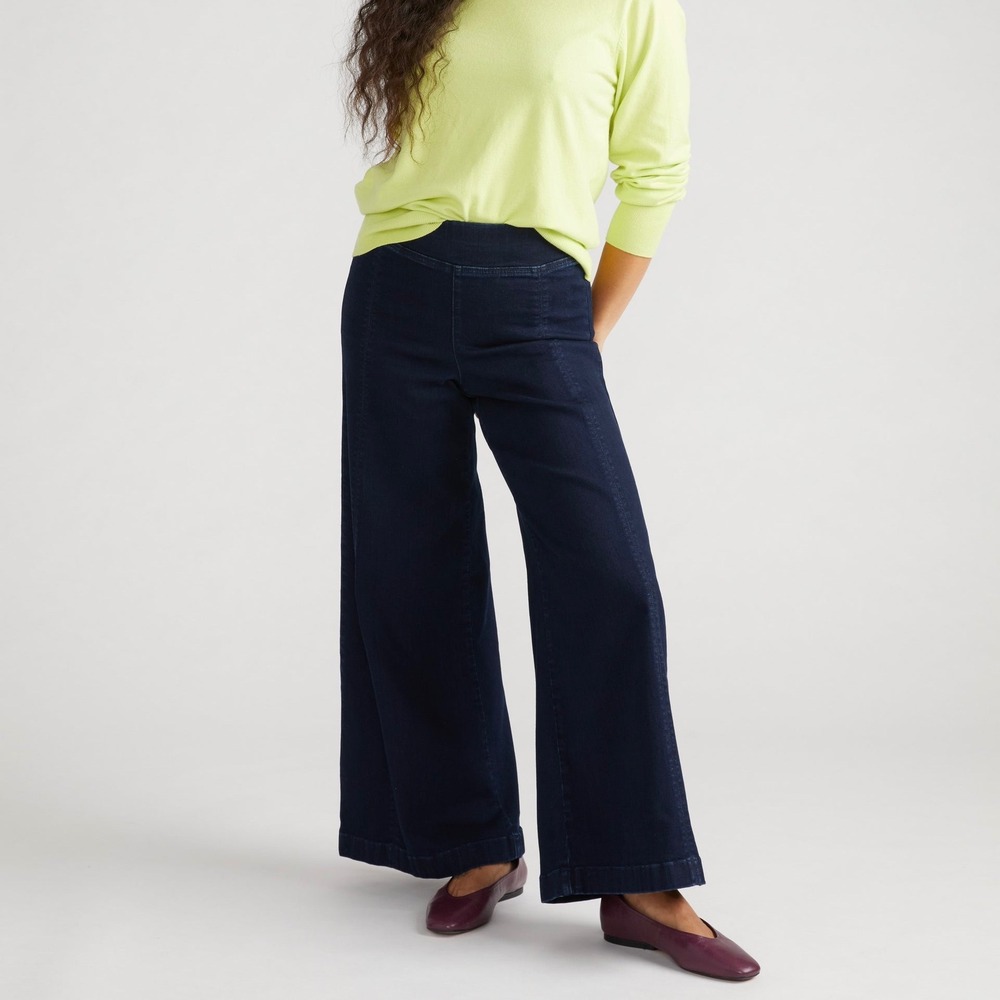 Universal Standard Wide Leg Pull On Jeans Stretch Dark Wash Denim 10 12